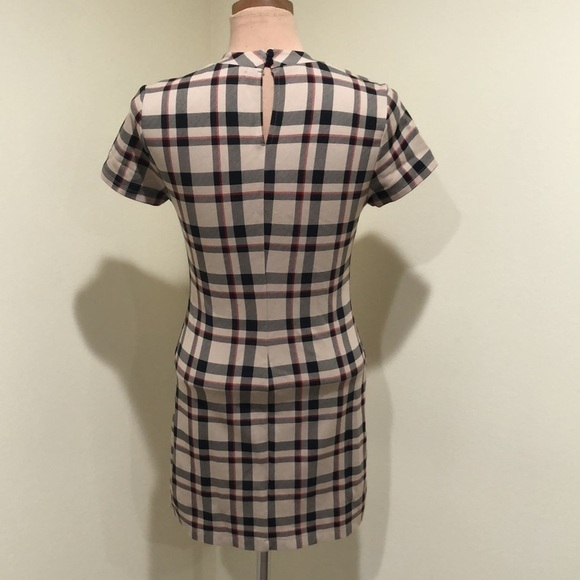 Anthropologie Sanctuary Dress Size Small Petite SP Tan Tartan Plaid Bodycon Mini - Picture 4 of 8